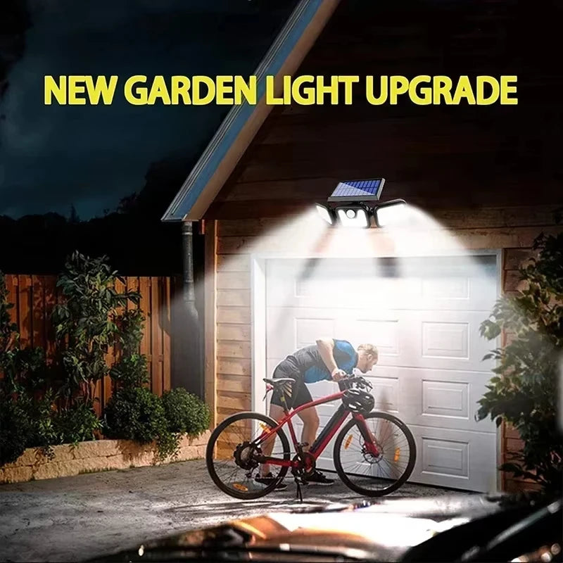 Led Solar Light Outdoor Motion Sensor Human Body Sensing Adjustable Head Ip65 Waterproof Solar Three Head Wall Lamp Garden